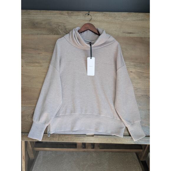 Varley Priya Longline Sweatshirt Womens S Light Brown Double Soft Side Zip NWT - Picture 1 of 5